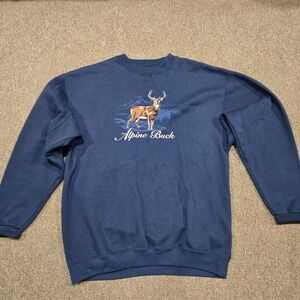 Vintage Headwaters Deer Sweatshirt Mens L Embroidered Navy Blue Buck Graphic